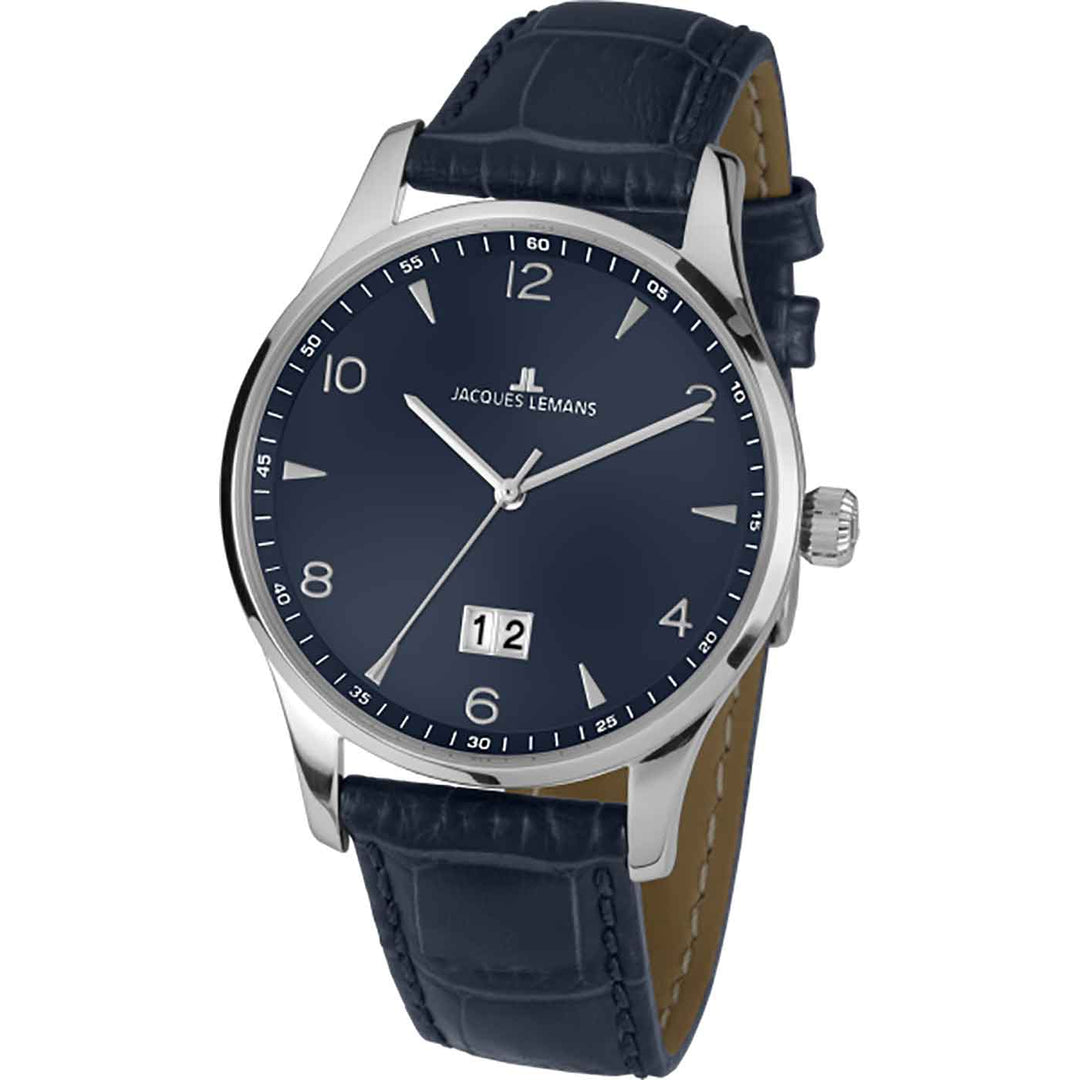 Jacques Lemans London 1-1862ZC - Elegante Herren Quarzuhr 40mm Leder Blau