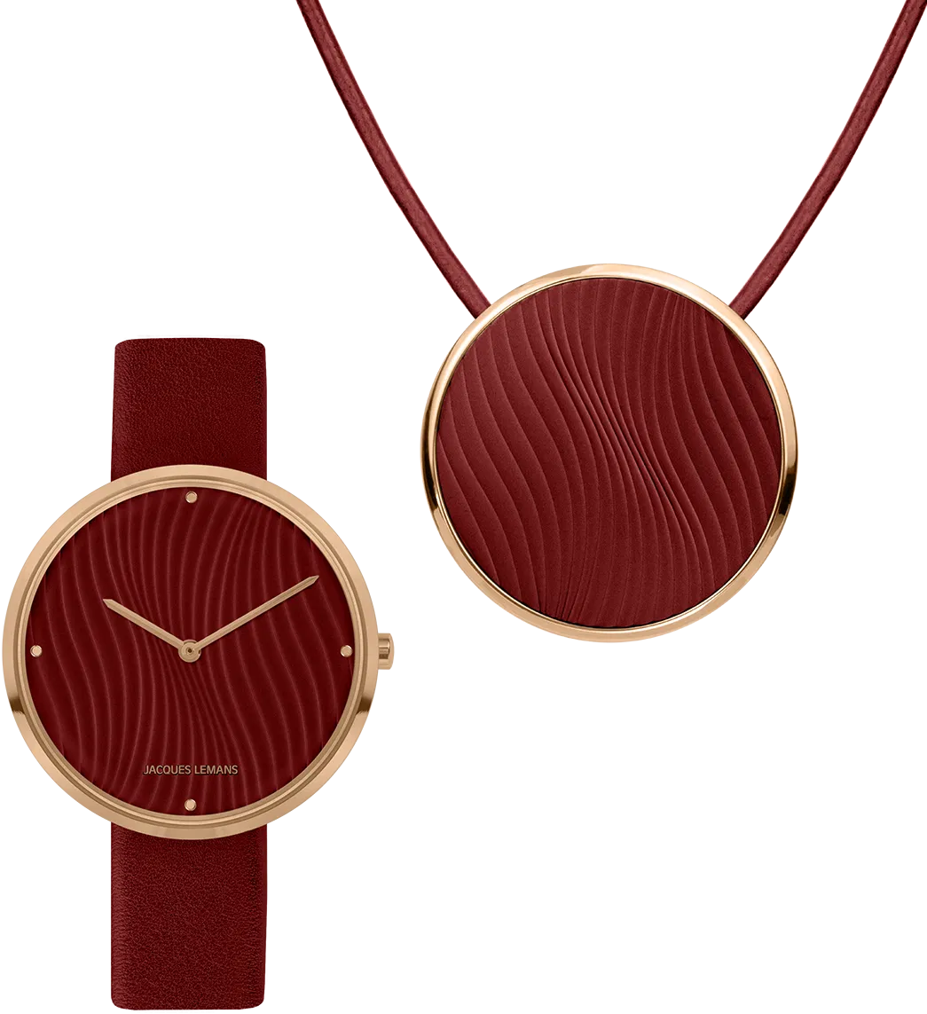 Jacques Lemans Damenuhr & Collier Set 1-2093L - Elegantes Geschenkset in Rot