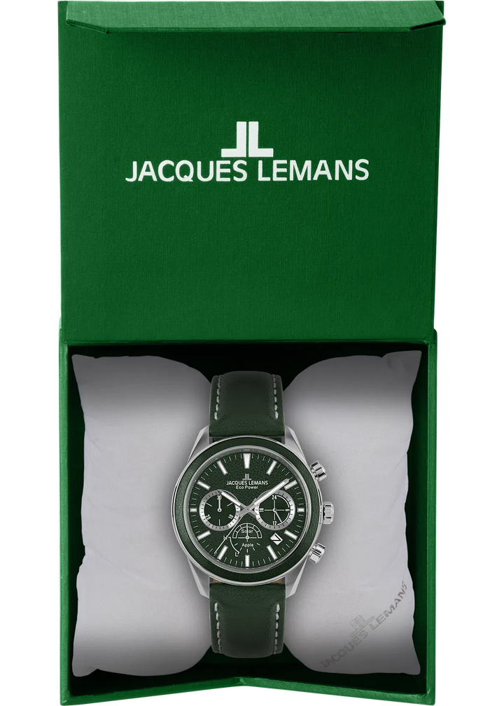 Jacques Lemans Eco Power 1-2115D - Herren Solaruhr 44mm AppleSkin Grün