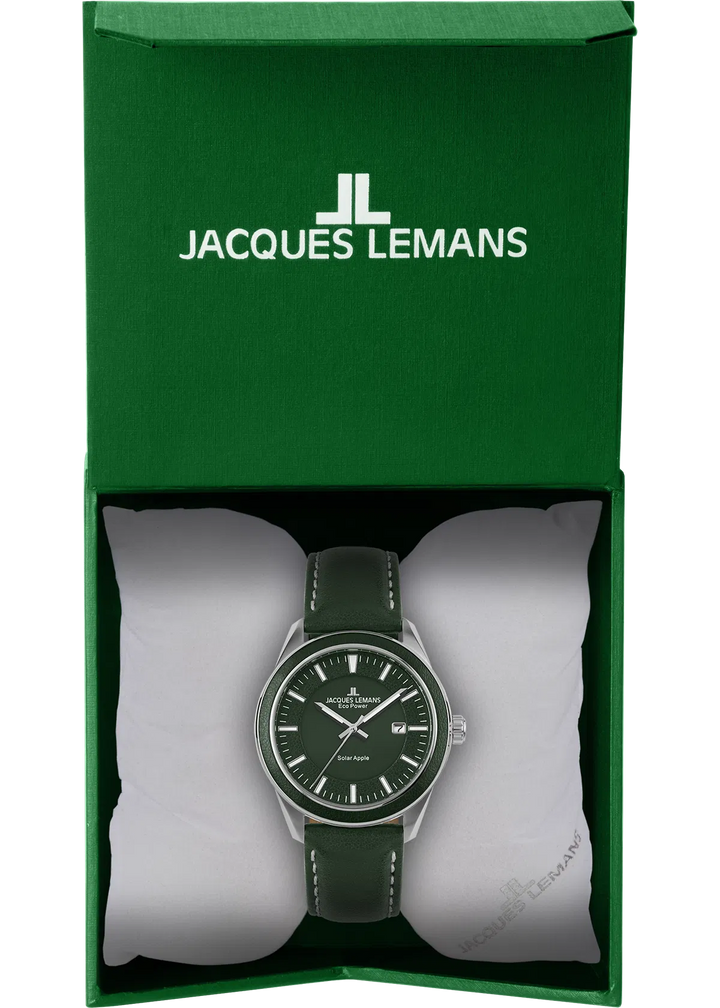 Jacques Lemans Eco Power 1-2116B - Herren Solaruhr 40mm AppleSkin Grün