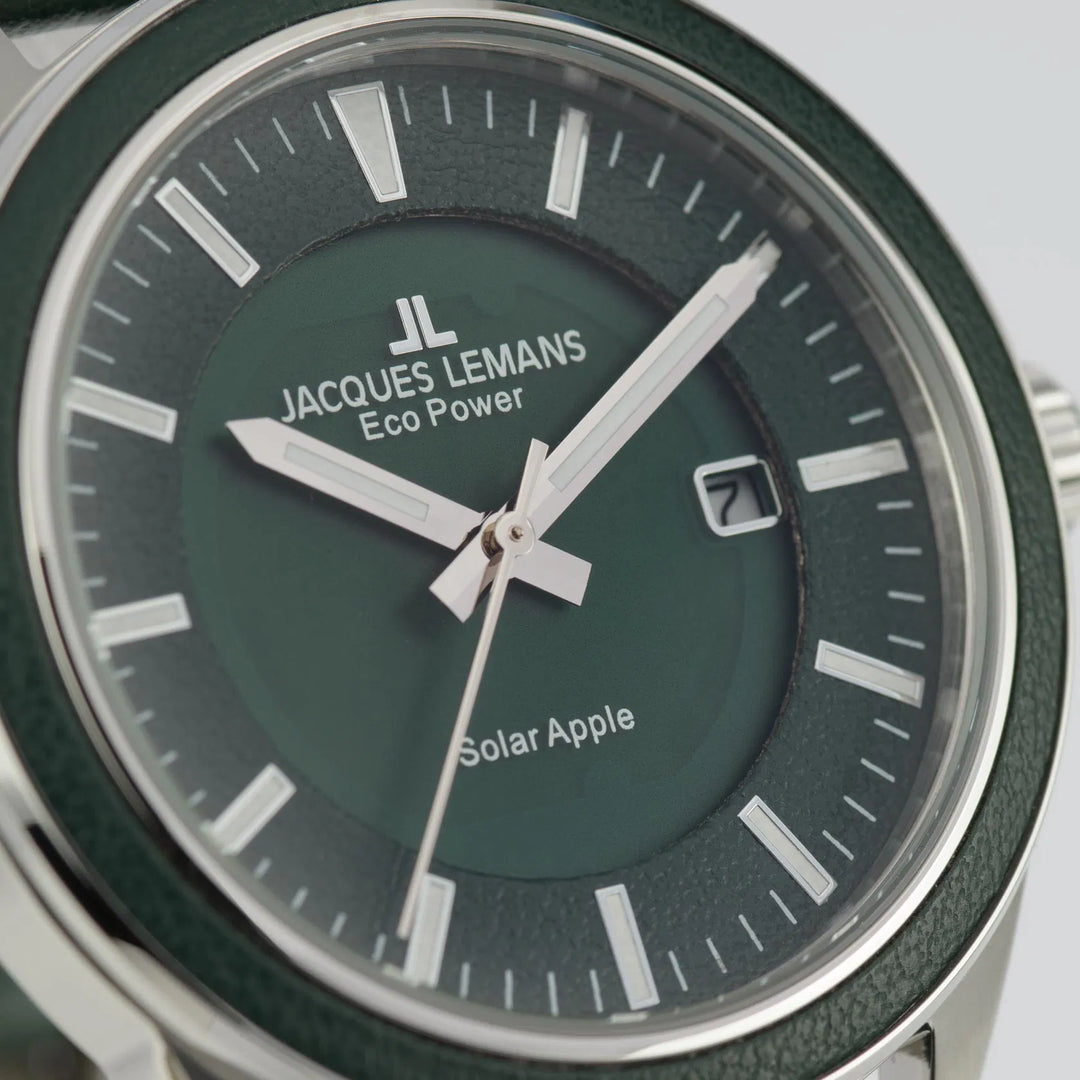 Jacques Lemans Eco Power 1-2116B - Herren Solaruhr 40mm AppleSkin Grün
