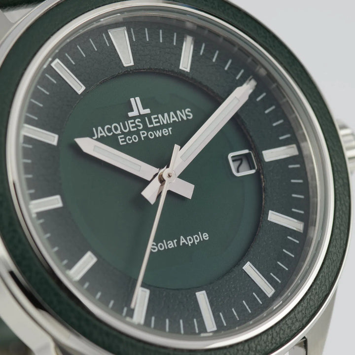 Jacques Lemans Eco Power 1-2116B - Herren Solaruhr 40mm AppleSkin Grün