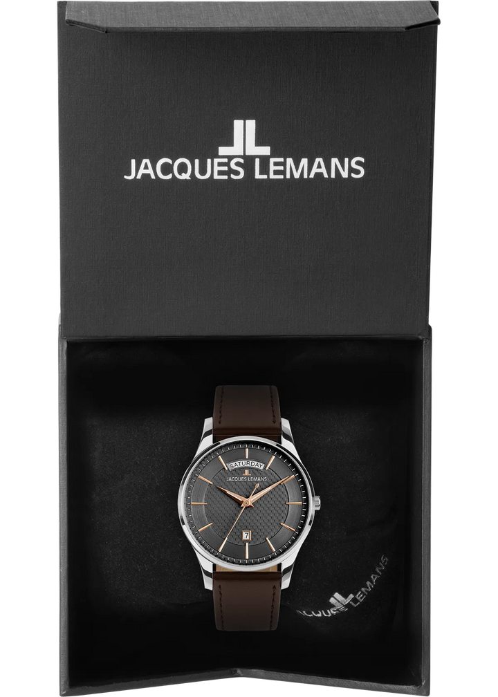 Jacques Lemans London 1-2193D - Elegante Herren Quarzuhr mit Wochentag 40mm