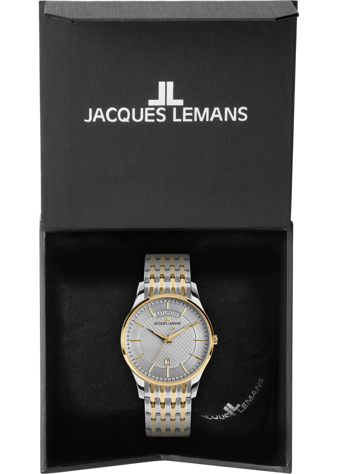 Jacques Lemans London 1-2193J - Elegante Herren Quarzuhr IP-Gold Bicolor mit Wochentag