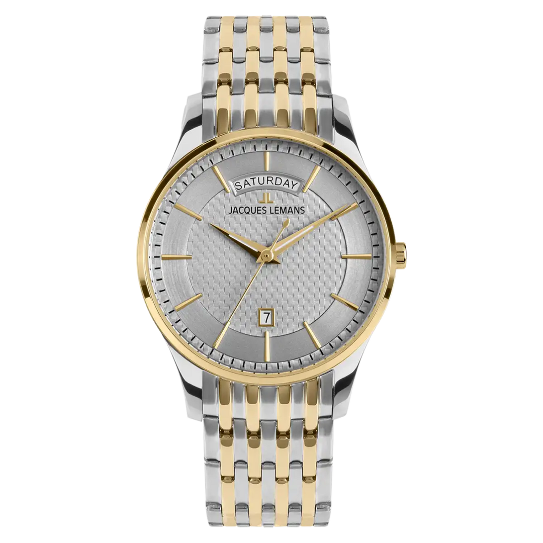 Jacques Lemans London 1-2193J - Elegante Herren Quarzuhr IP-Gold Bicolor mit Wochentag