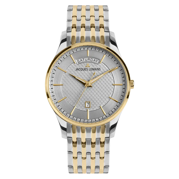 Jacques Lemans London 1-2193J - Elegante Herren Quarzuhr IP-Gold Bicolor mit Wochentag