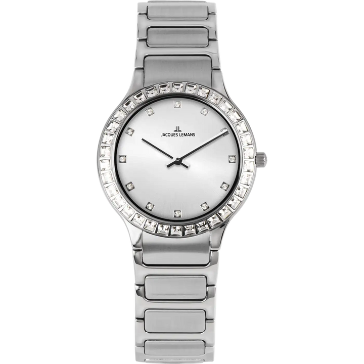 Jacques Lemans Milano 1-2208B - Elegante Damen Quarzuhr mit Glassteinen 30mm