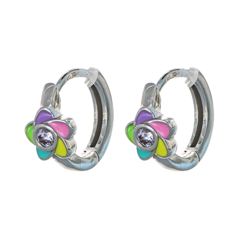 Creolen, 2 Zirkonia, Blume bunt gelackt, Sterlingsilber