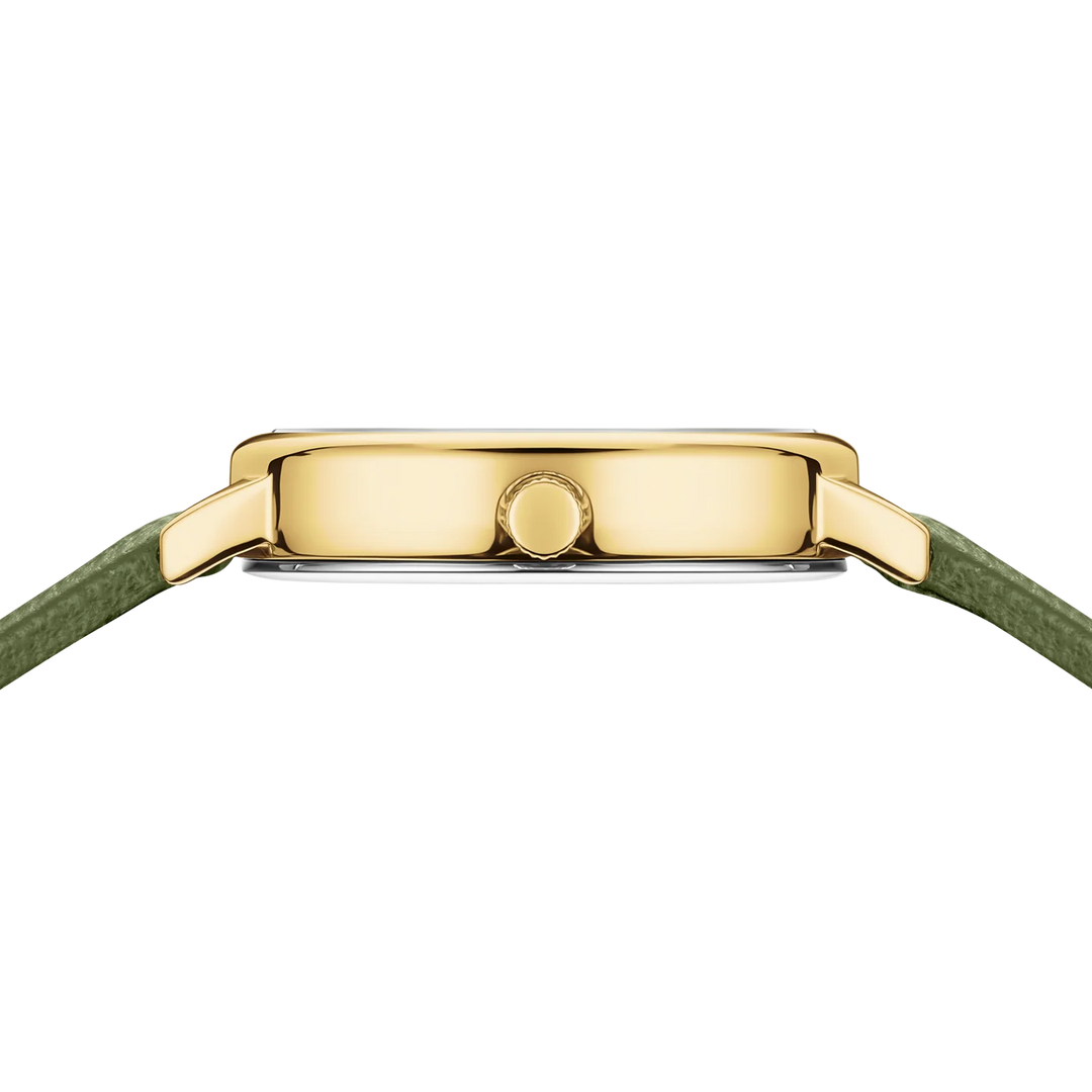 BERING Classic Damenuhr 11020-833 – Gold Olivegrün Milanaise Saphirglas