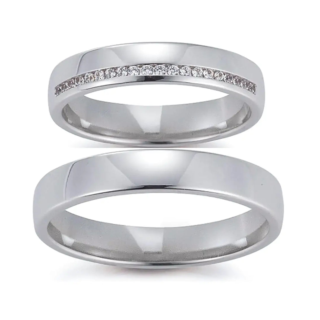 Eheringe Set, Weißgold, 4 mm, Brillanten