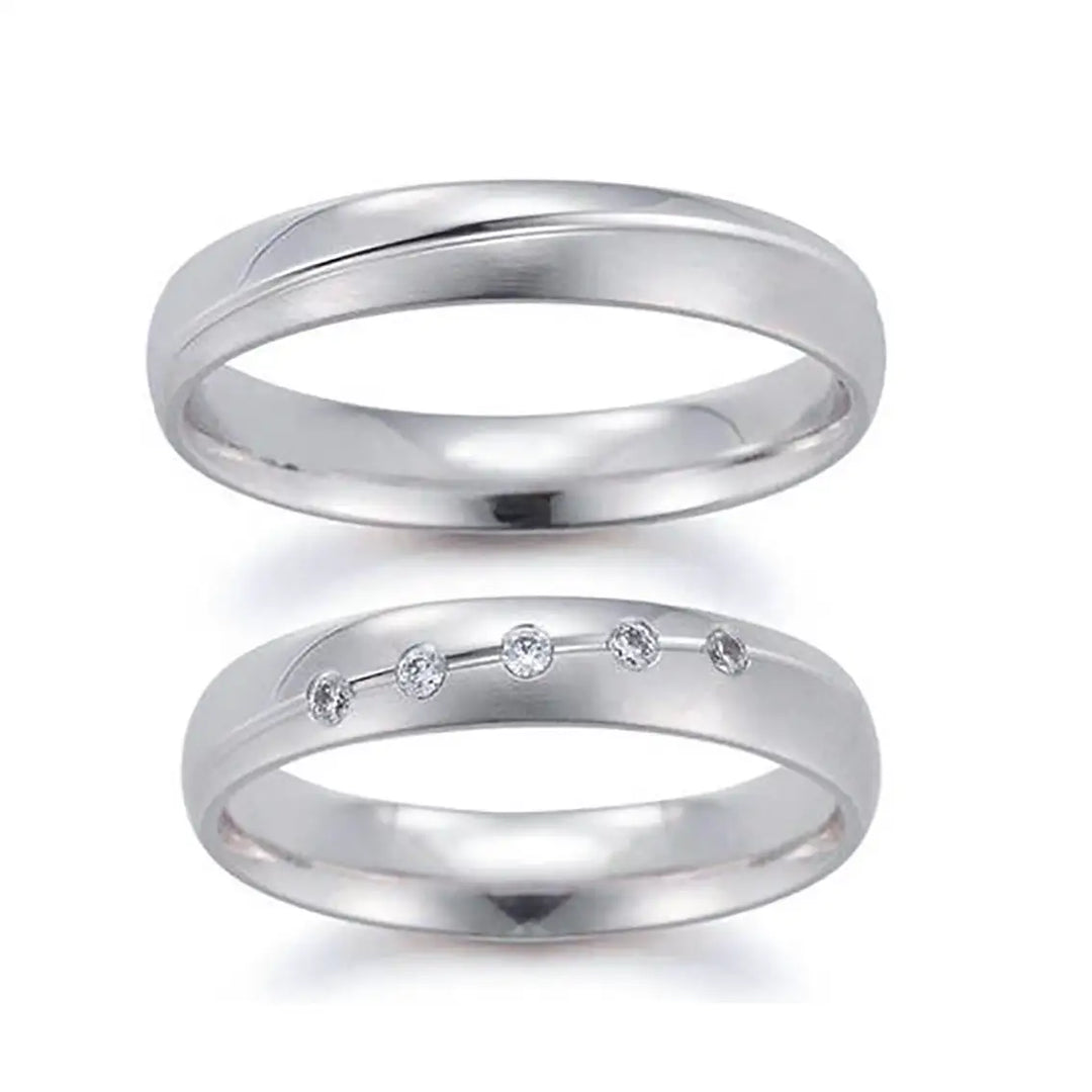 Eheringe Set, Weißgold, 4 mm, Brillanten