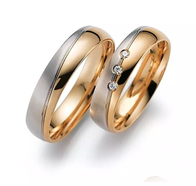 Eheringe Set, Weißgold/Roségold, 5 mm, Brillanten