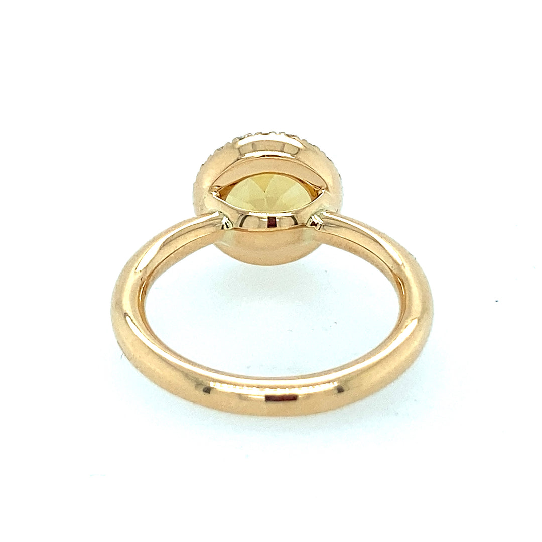 Gold-Beryll Ring 750 Gelbgold mit Brillanten - Handgefertigt
