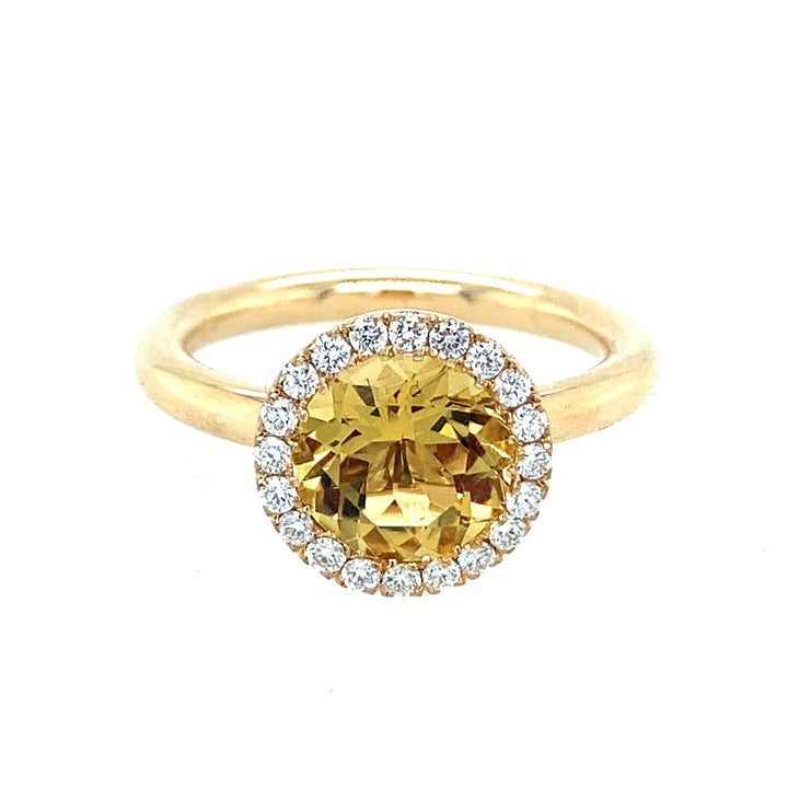 Gold-Beryll Ring 750 Gelbgold mit Brillanten - Handgefertigt