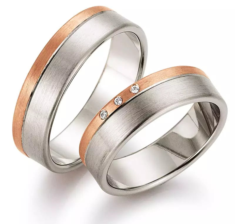 Eheringe Set, Weißgold/Roségold, 6 mm, Brillanten