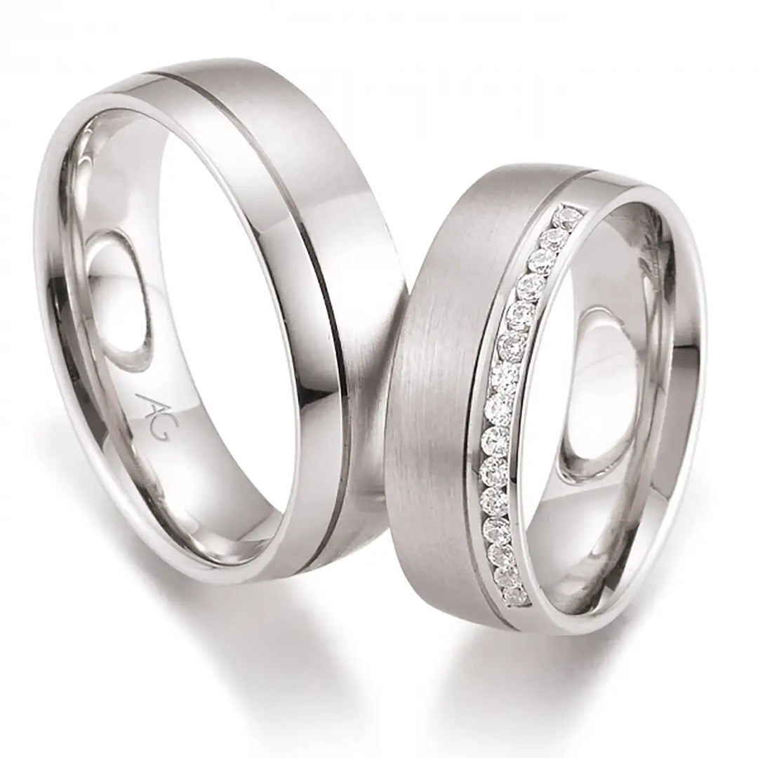 Eheringe Set, Weißgold, 6,6 mm, Brillanten