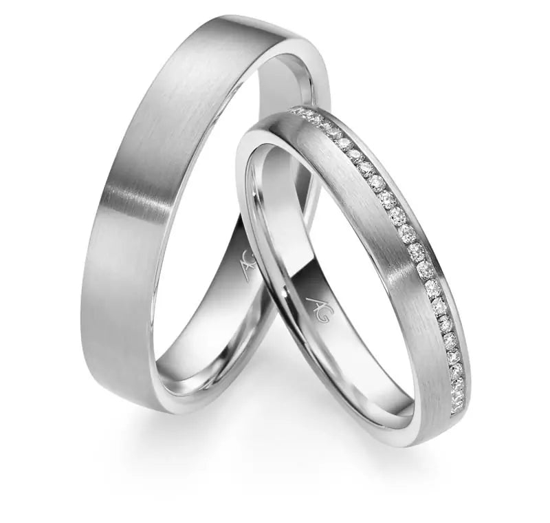 Eheringe Set, Weißgold, 3,5 / 4,5 mm, Brillanten