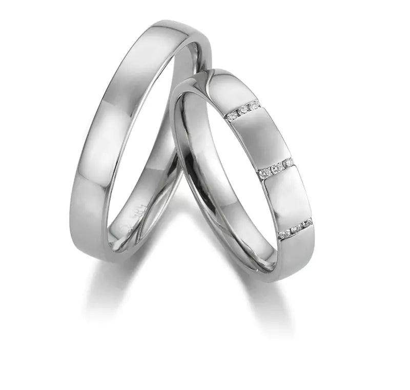 Eheringe Set, Weißgold, 3,8 mm, Brillanten