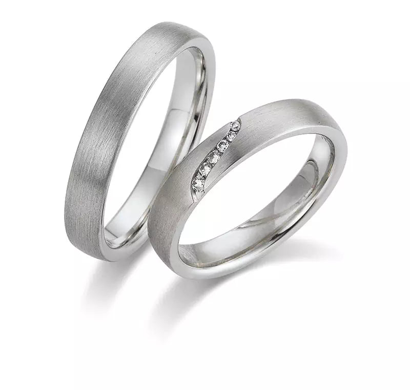 Eheringe Set, Weißgold, 4 mm, Brillanten