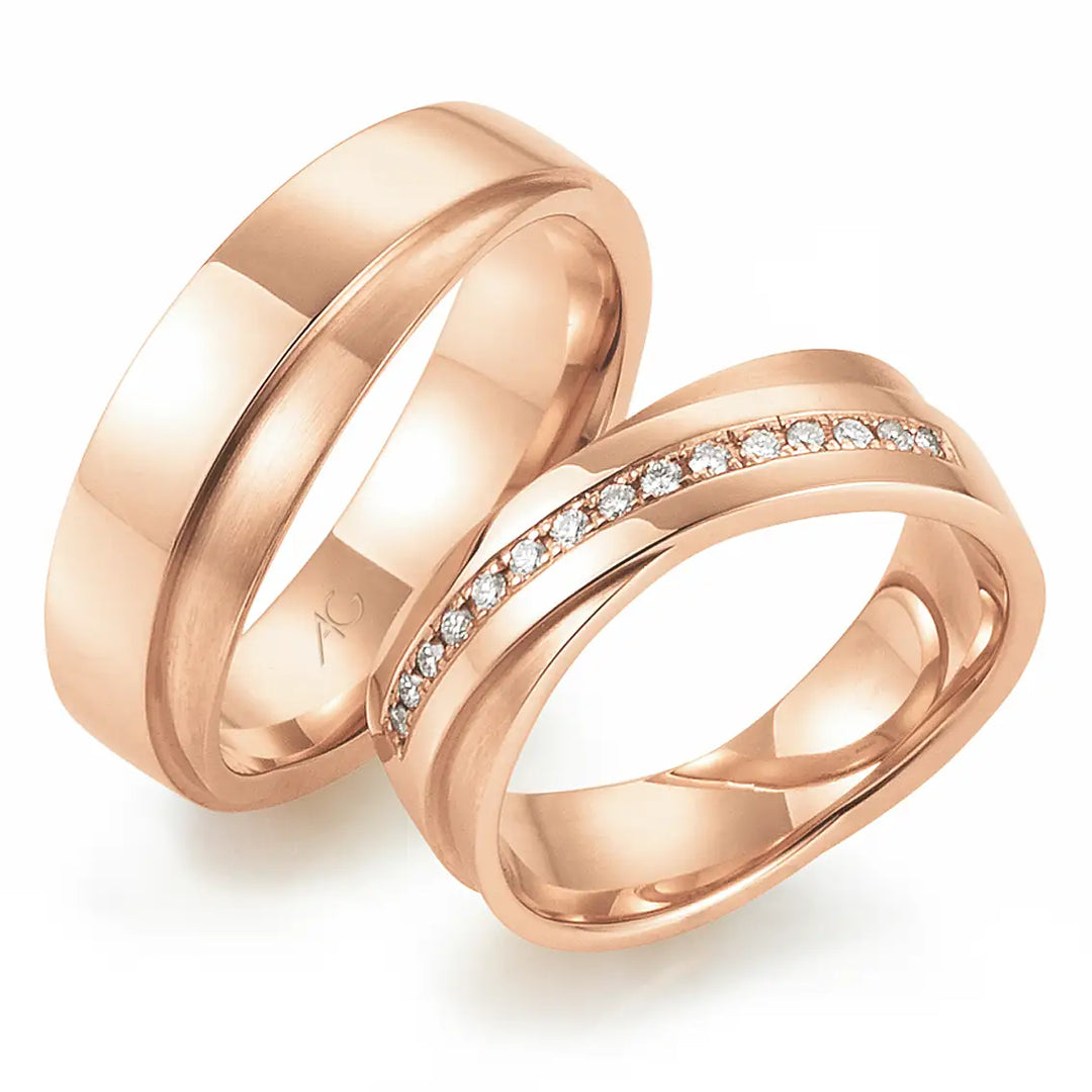 Eheringe Set, Roségold, 7 mm, Brillanten