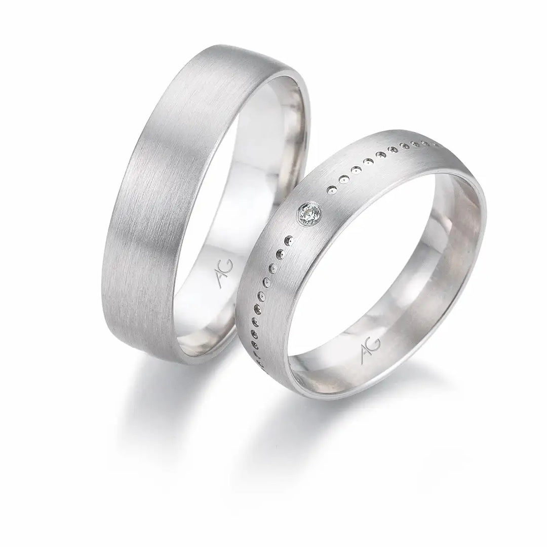 Eheringe Set, Weißgold, 5 mm, Brillant