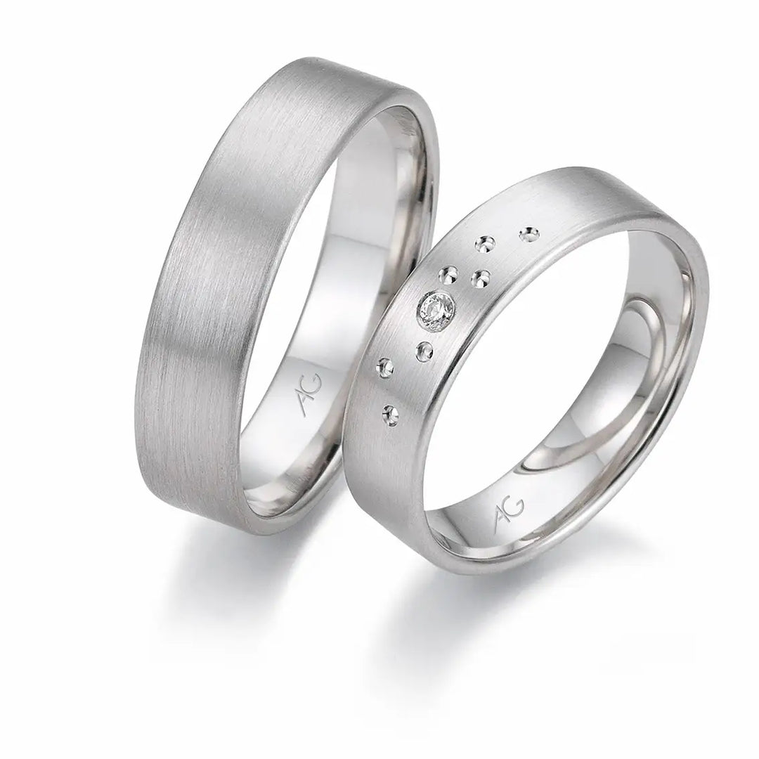 Eheringe Set, Weißgold, 5 mm, Brillant