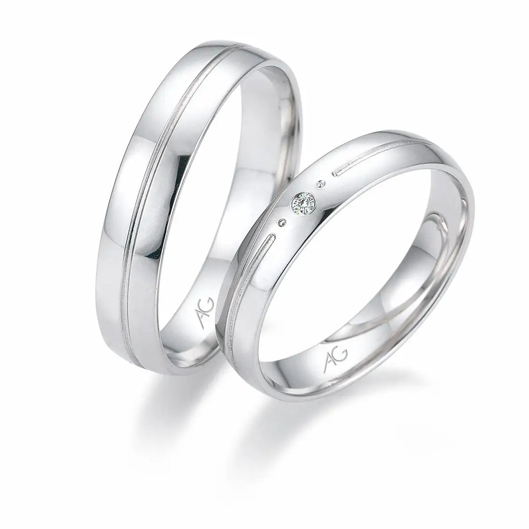 Eheringe Set, Weißgold, 4 mm, Brillant