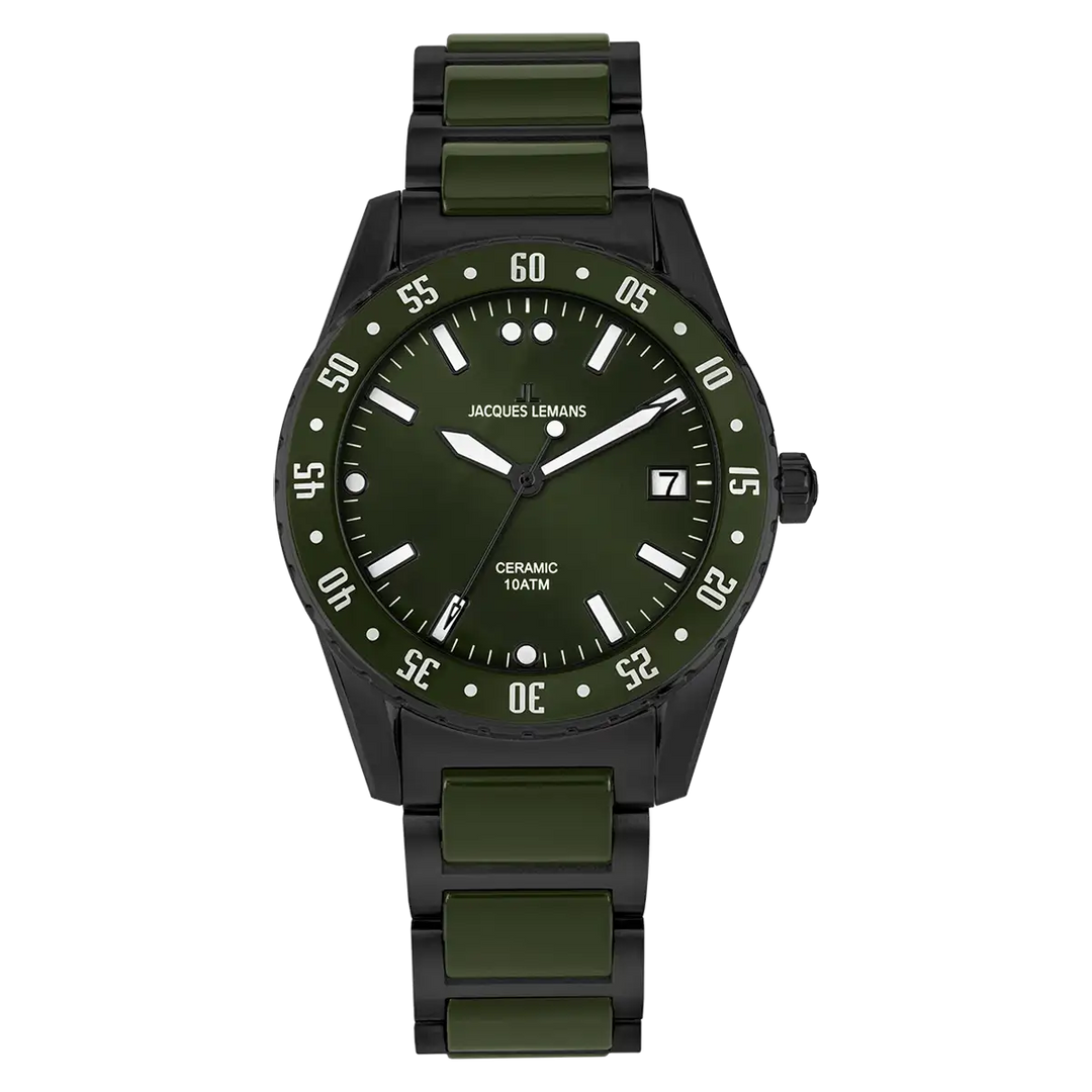 Jacques Lemans Liverpool 42-10F - Herren Quarzuhr mit Keramik-Armband 42mm