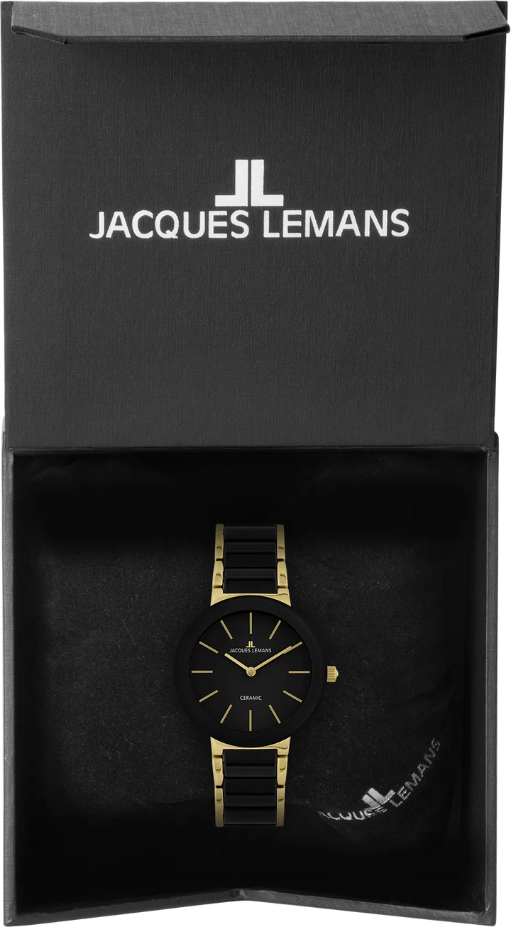 Jacques Lemans Monaco 42-7E - Elegante Damen Quarzuhr IP-Gold mit Keramik