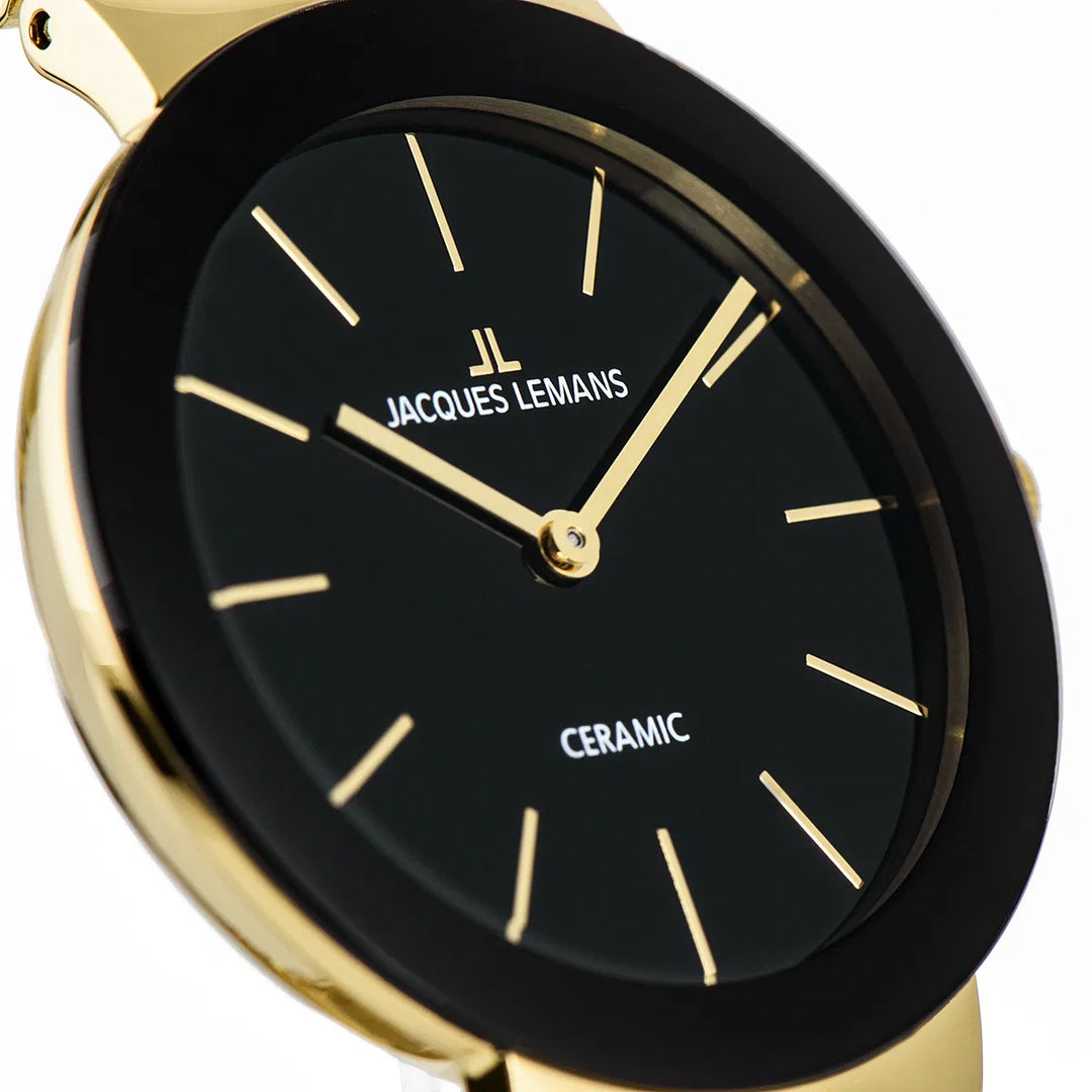 Jacques Lemans Monaco 42-7E - Elegante Damen Quarzuhr IP-Gold mit Keramik