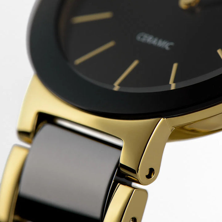 Jacques Lemans Monaco 42-7E - Elegante Damen Quarzuhr IP-Gold mit Keramik