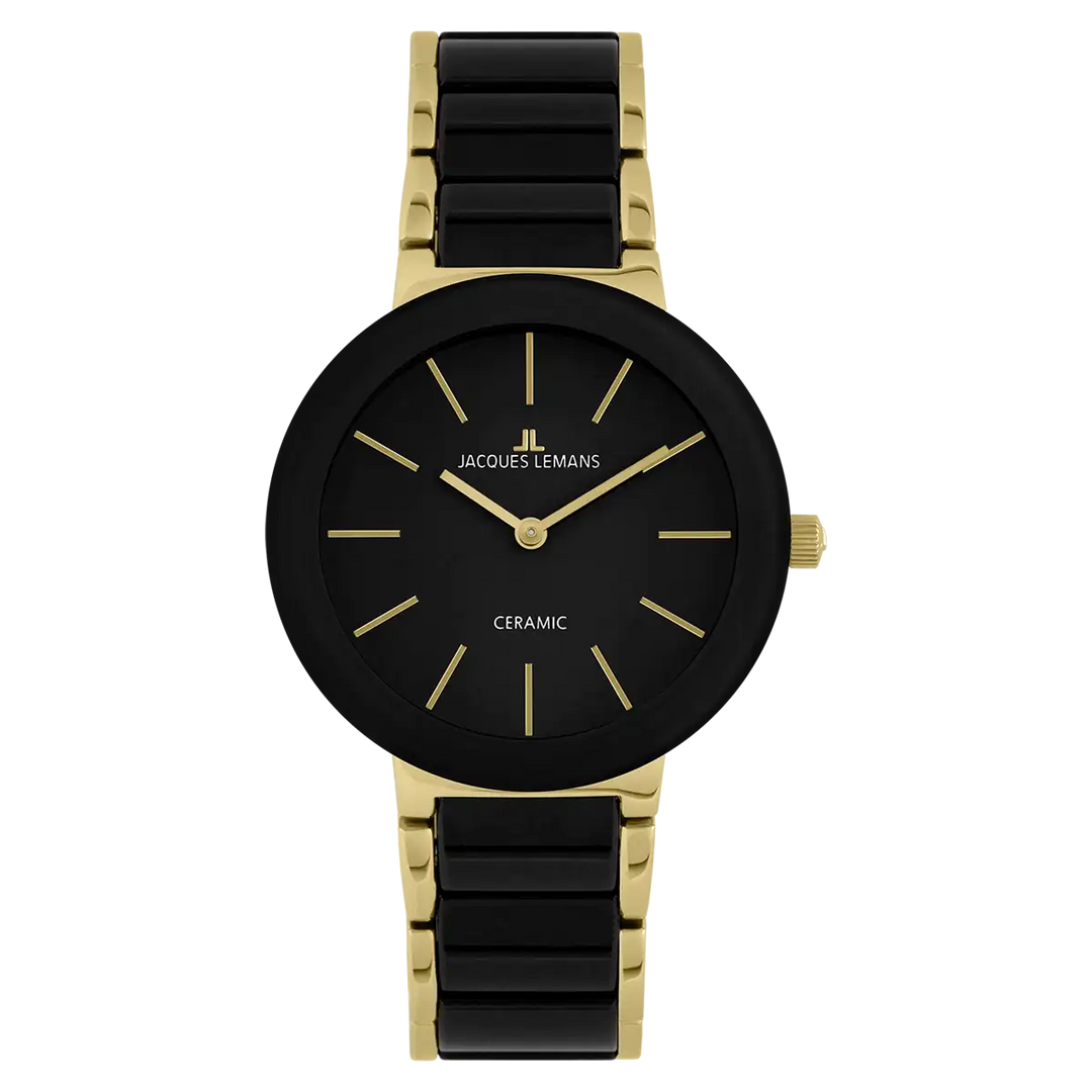 Jacques Lemans Monaco 42-7E - Elegante Damen Quarzuhr IP-Gold mit Keramik