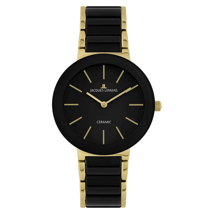Jacques Lemans Monaco 42-7E - Elegante Damen Quarzuhr IP-Gold mit Keramik