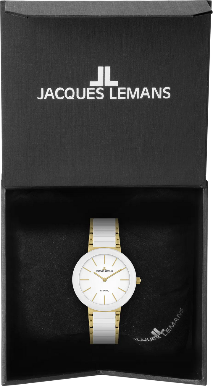 Jacques Lemans Monaco 42-7F - Elegante Damen Quarzuhr IP-Gold mit Keramik