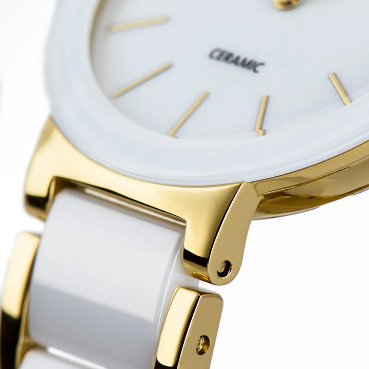 Jacques Lemans Monaco 42-7F - Elegante Damen Quarzuhr IP-Gold mit Keramik