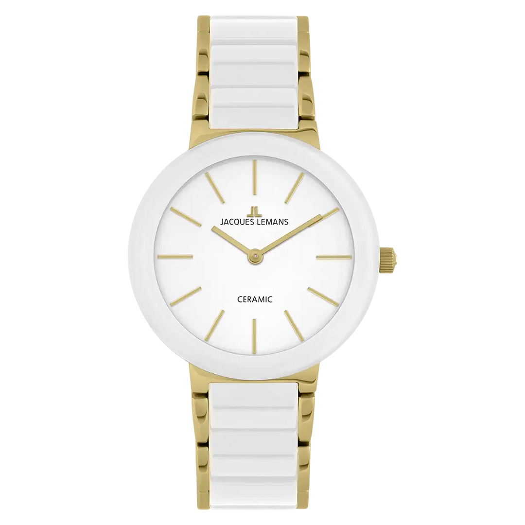 Jacques Lemans Monaco 42-7F - Elegante Damen Quarzuhr IP-Gold mit Keramik