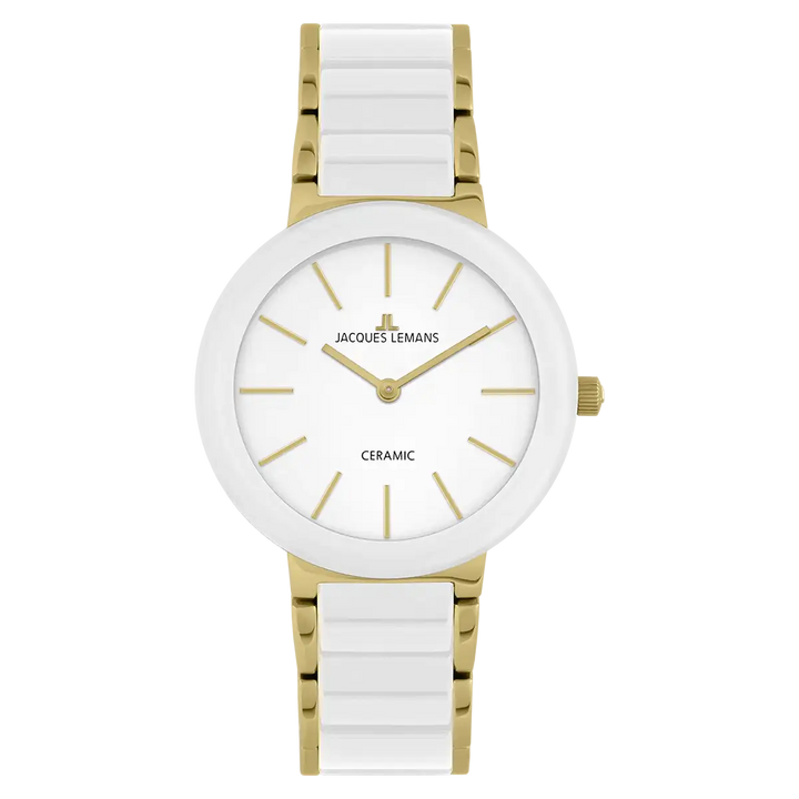 Jacques Lemans Monaco 42-7F - Elegante Damen Quarzuhr IP-Gold mit Keramik