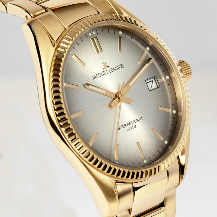 Jacques Lemans Derby 50-4N - Elegante Damen Quarzuhr IP-Gold mit Perlmutt