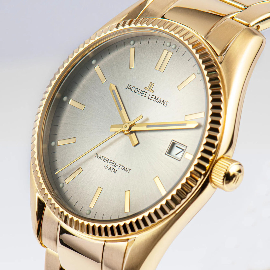 Jacques Lemans Derby 50-4N - Elegante Damen Quarzuhr IP-Gold mit Perlmutt