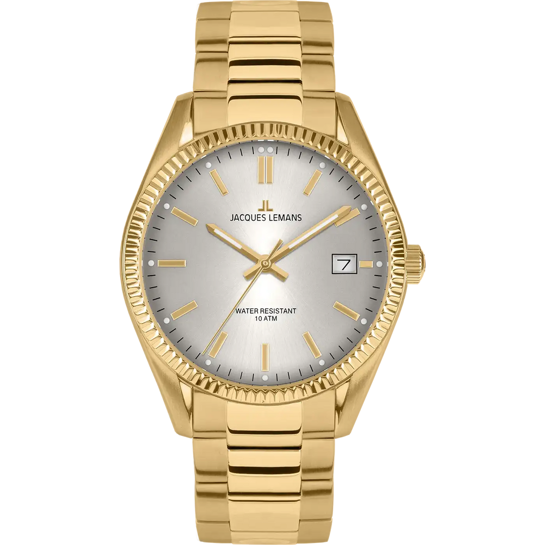 Jacques Lemans Derby 50-4N - Elegante Damen Quarzuhr IP-Gold mit Perlmutt