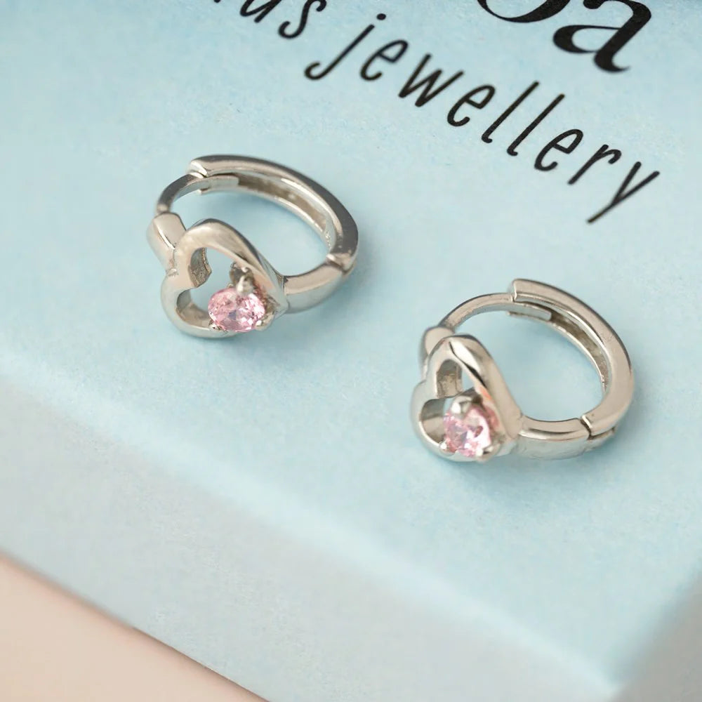 NOA Kids Creolen mit Herz Sterlingsilber, rosa Zirkonia