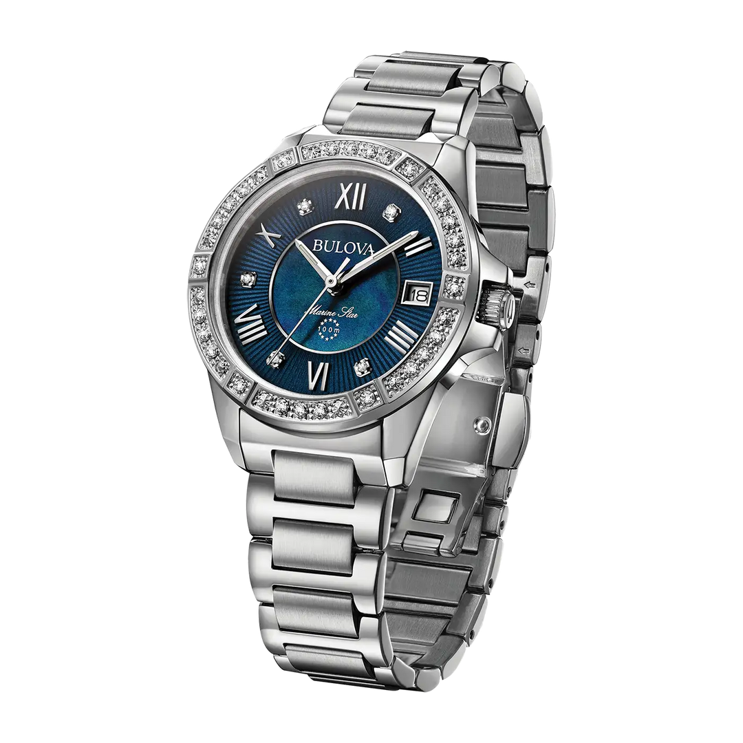 Bulova Marine Star 96R215 Damenuhr mit 29 Diamanten & Perlmutt