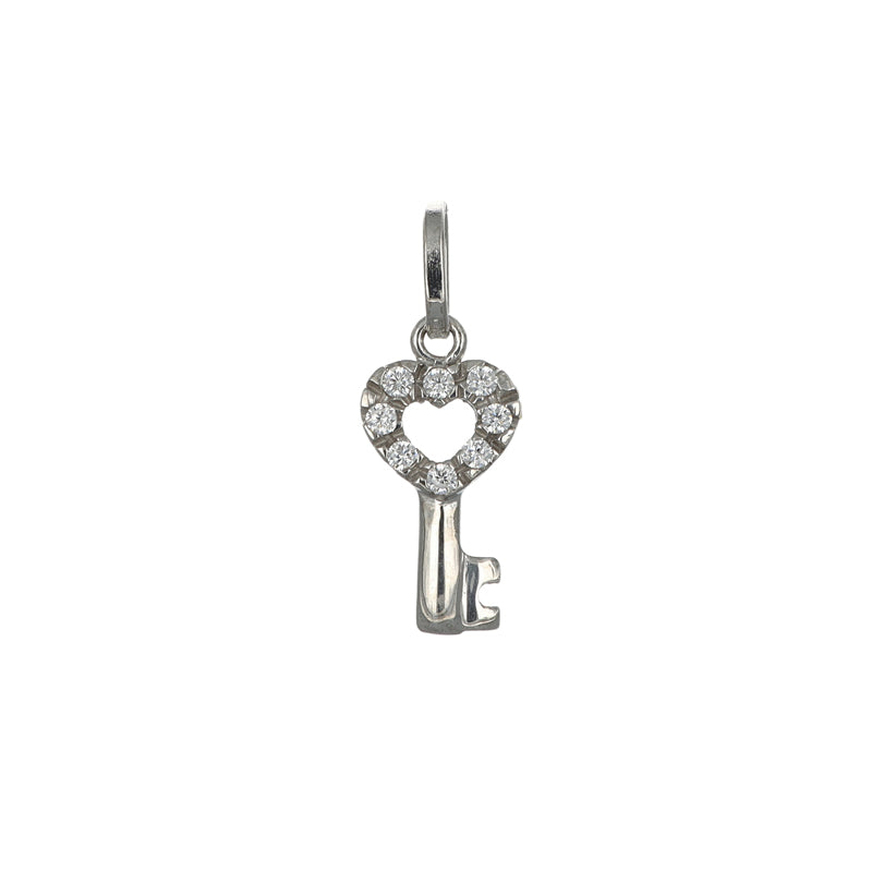 Schlüssel Anhänger Weißgold | 8 Zirkonia Echtgold Charm