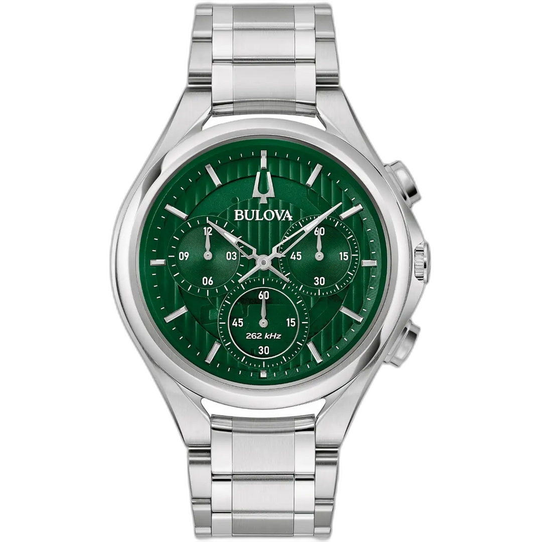 Bulova Curv 96A297 Chronograph Herren Grün Gewölbtes Saphirglas