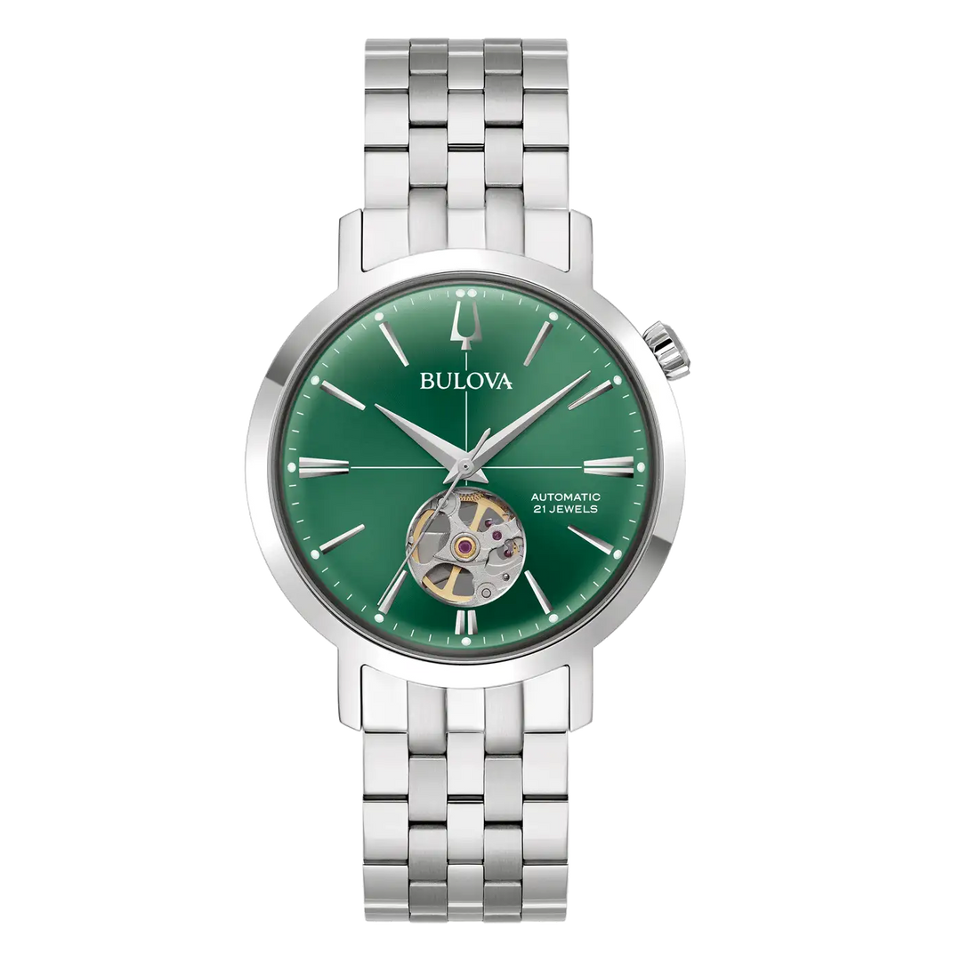 Bulova Aerojet 96A319 Automatikuhr Herren Grün Open Heart