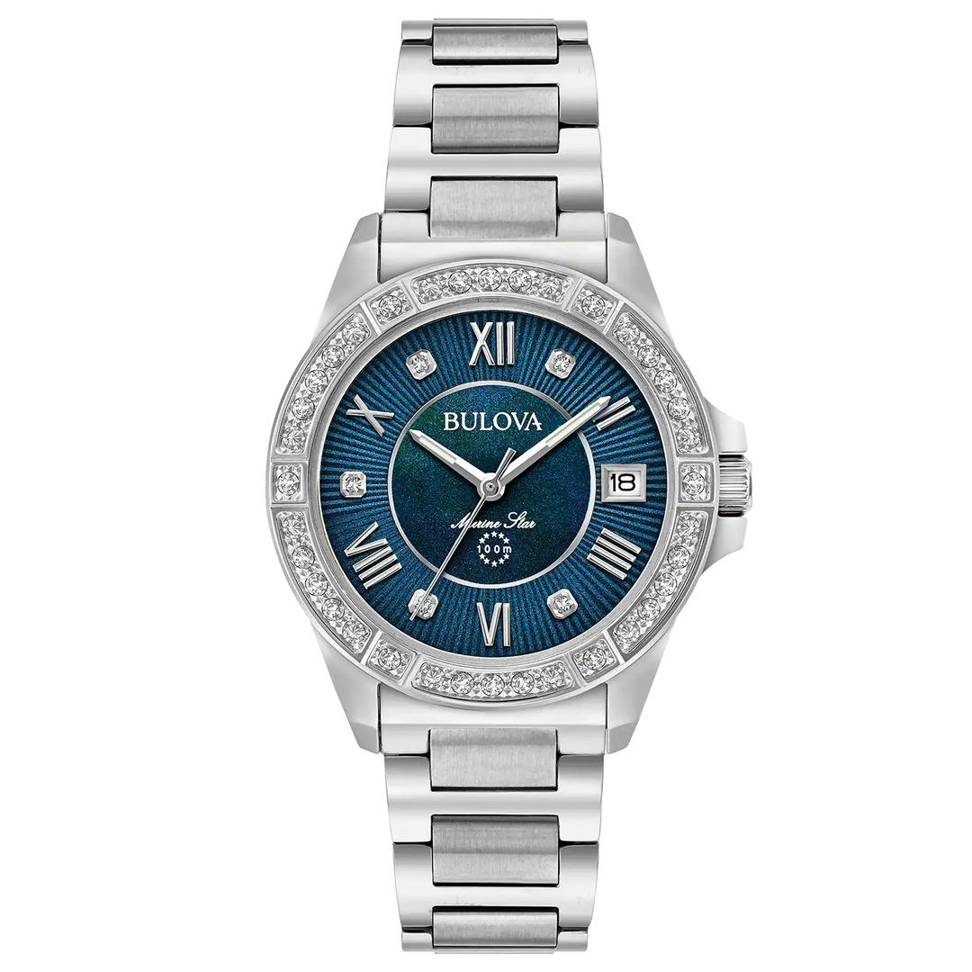 Bulova Marine Star 96R215 Damenuhr mit 29 Diamanten & Perlmutt