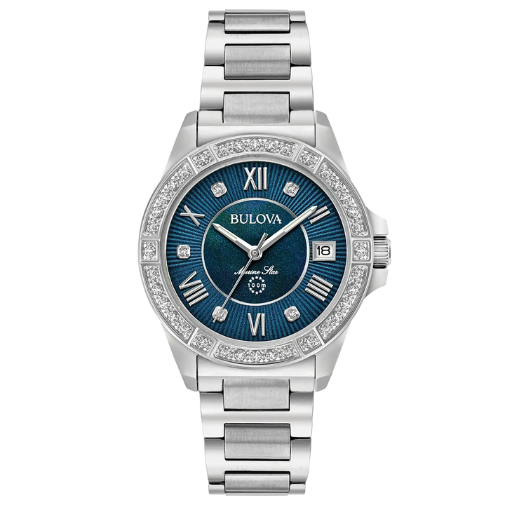 Bulova Marine Star 96R215 Damenuhr mit 29 Diamanten & Perlmutt