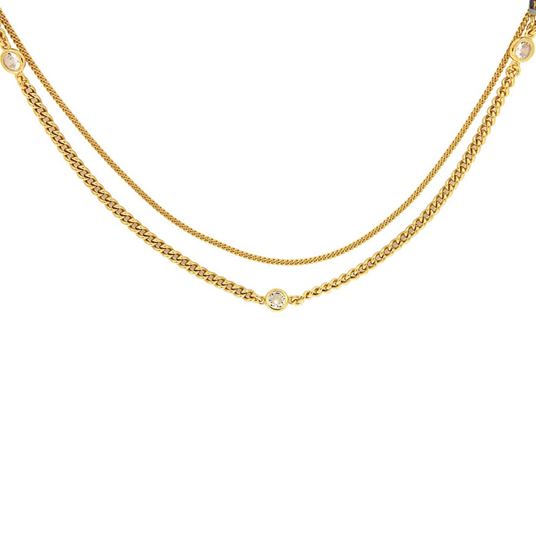 Collier 2-reihig, Sterlingsilber vergoldet, 3 Zirkonia,  42 - 45 cm