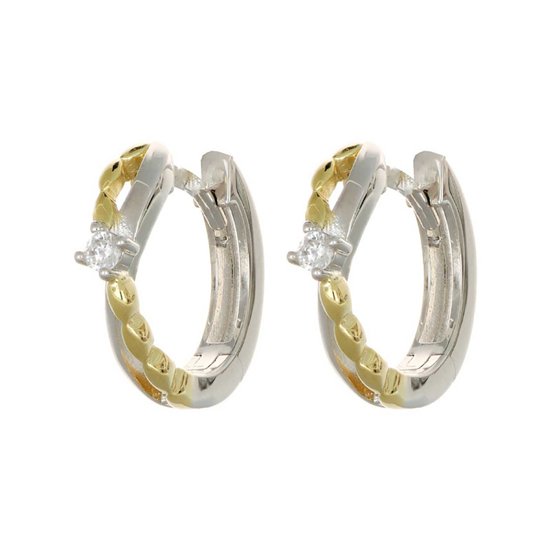 Creolen 2 Zirkonia, Klappscharniere, Sterlingsilber teil-vergoldet