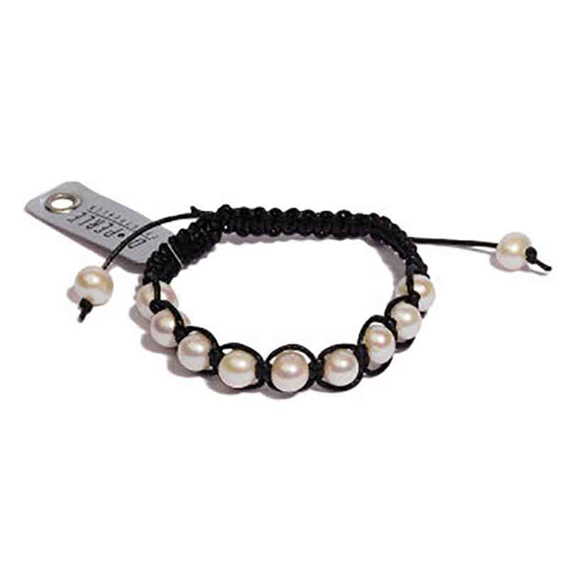 Armband Zuchtperlen 7 - 8 mm, Makramee, 19 cm
